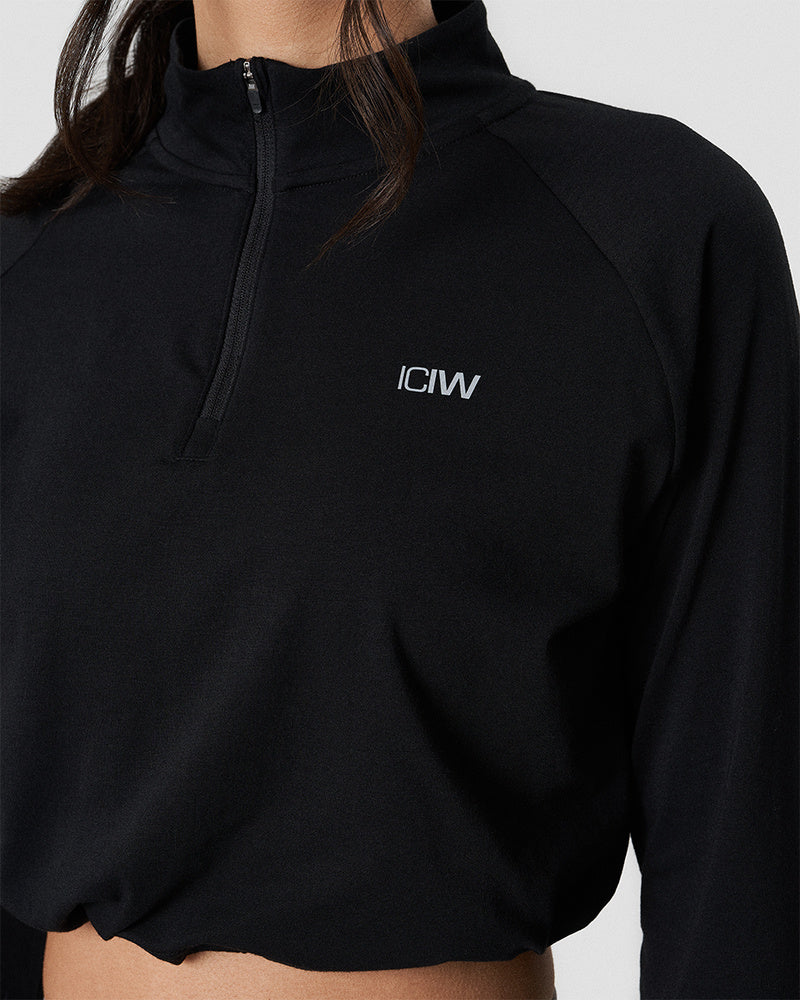 define cropped 1/4 zip adjustable black