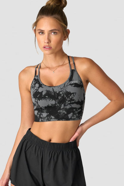 define seamless tie dye sports bra black