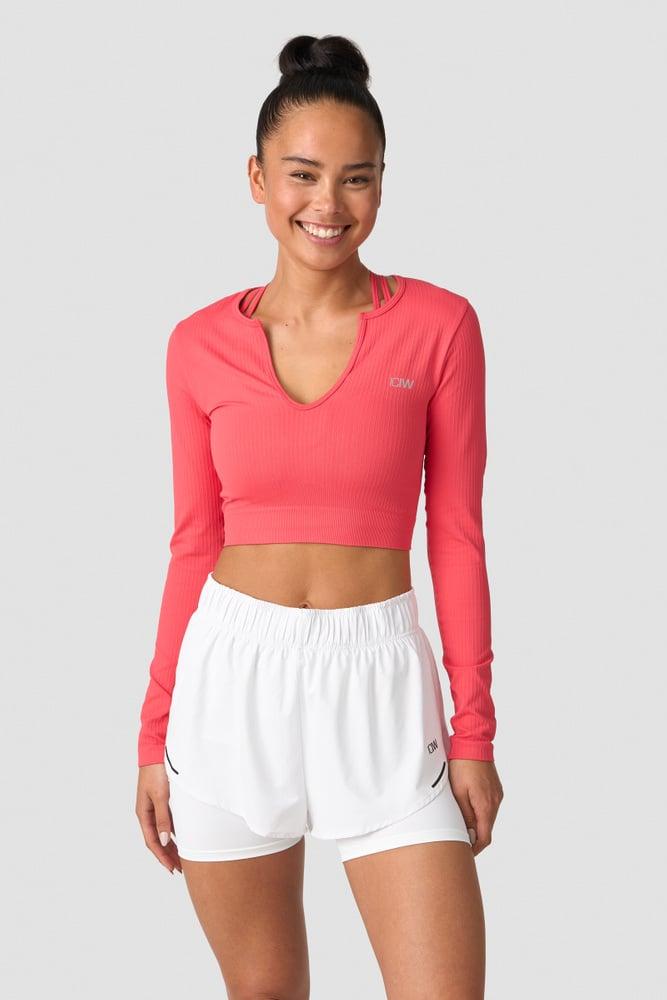 ICANIWILL - Ribbed Define Seamless Cropped Long Sleeve - Coral Red