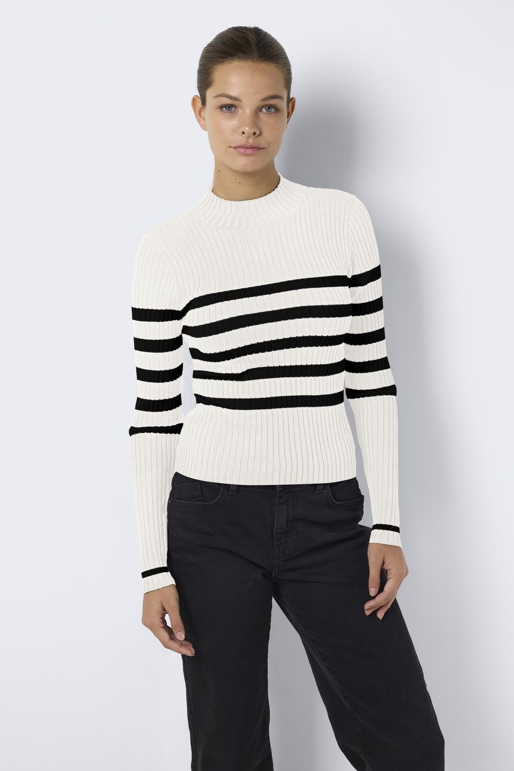 NOISY MAY - Fifi L/s High Neck Rib Knit - White