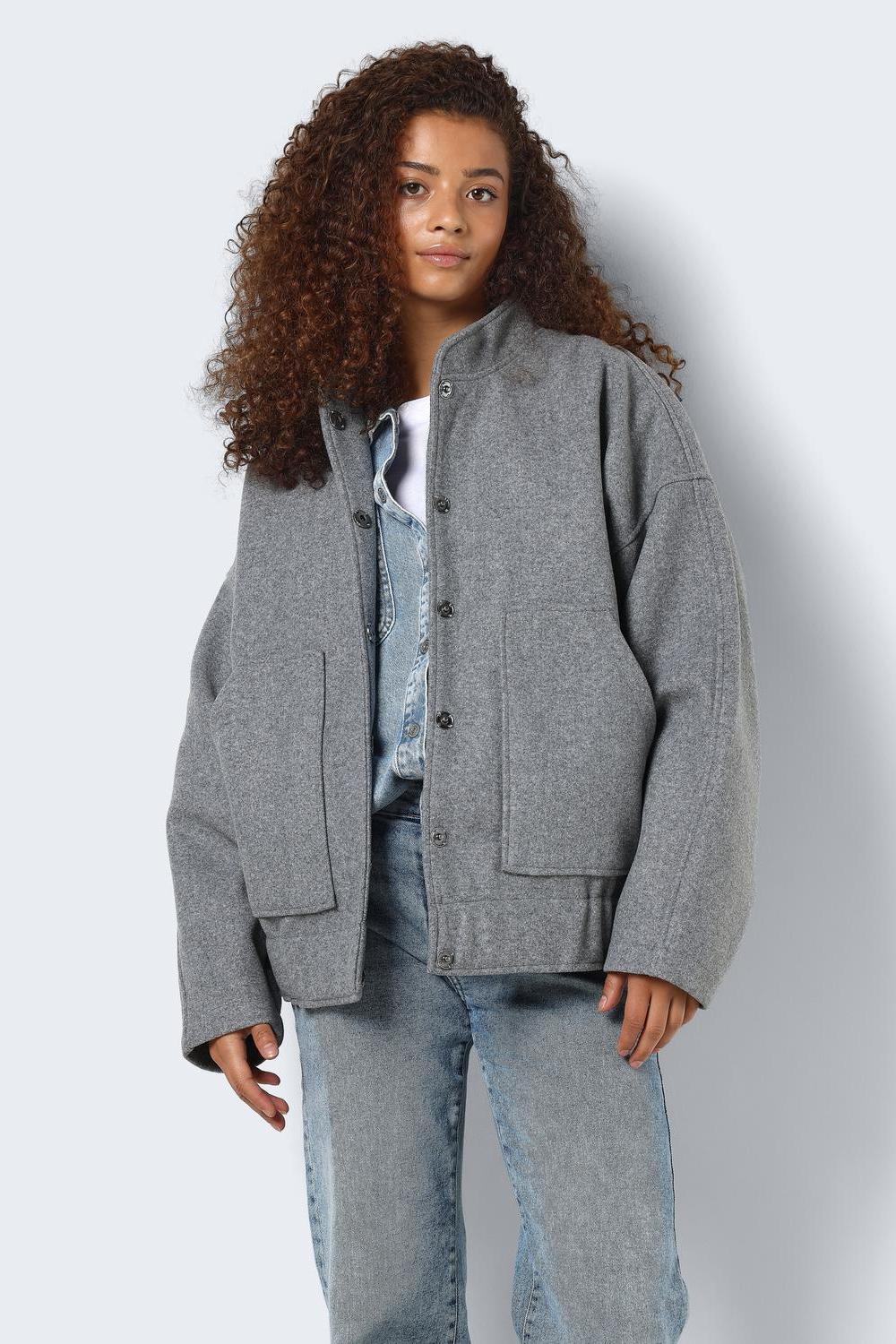 NOISY MAY - Halston L/s Bomber Jacket Wvn - Grey